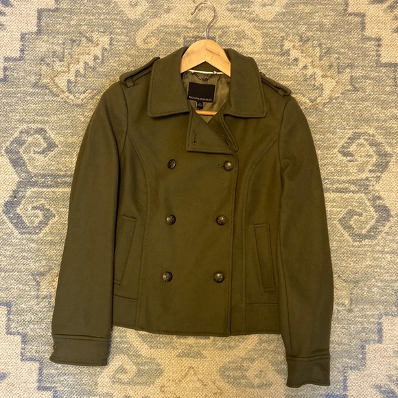 Banana Republic Double Breasted Military Peacoat Blazer Jacket Army Green - Picture 2 of 5